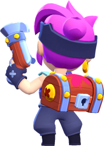 Penny e sua mochila canhão Penny de Costas mostrando sua mochila canhão