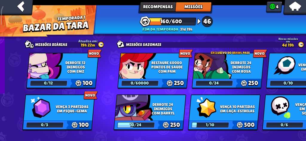 Missões Diário, Temporada, Evento do Brawl Pass