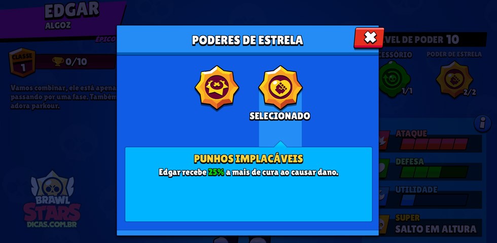 Brawl Stars PT on X: Punhos implacáveis é o novo Poder de Estrela do Edgar!  Ele recebe 25% a mais de cura ao causar dano. 🧪 👊   / X