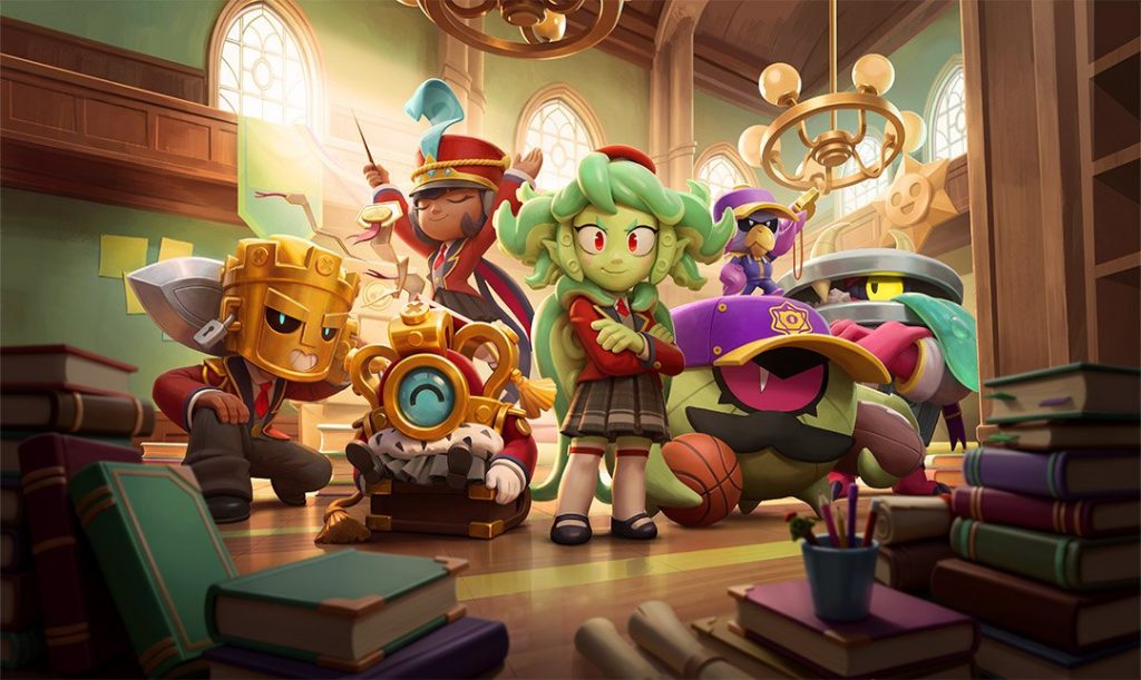 Tela de carregamento da temporada Volta às Aulas com skins da Universidade no Brawl Stars