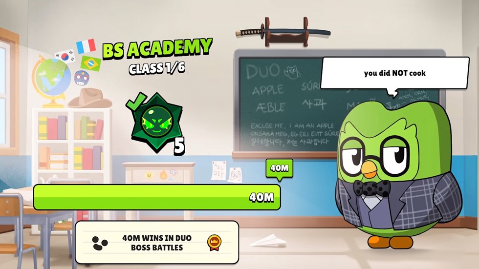 Evento Brawl Stars x Duolingo com metas globais e recompensas grátis Evento Brawl Stars x Duolingo apresenta metas globais, Chefão Duo e recompensas grátis