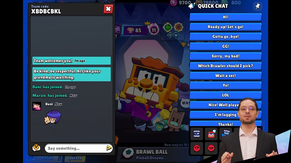 Melhorias no bate-papo da equipe no Brawl Stars Interface do bate-papo da equipe com melhorias na próxima atualização do Brawl Stars