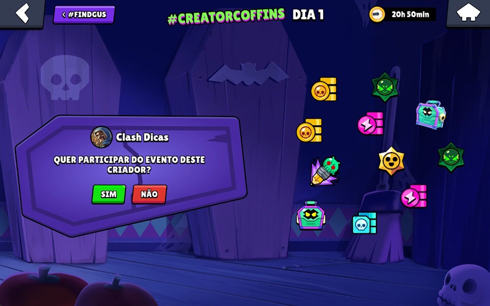 Recompensas do evento CreatorCoffins no Brawl Stars Recompensas e objetivos do evento CreatorCoffins do Halloween do Brawl