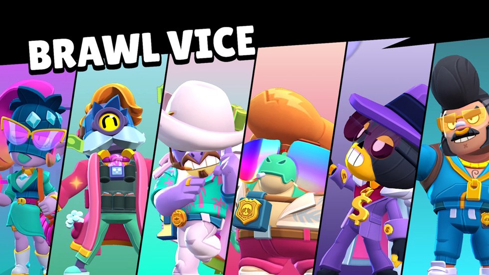 Novas skins da temporada Brawl Vice Skins da temporada Brawl Vice com temática de ação e crime urbano no Brawl Stars